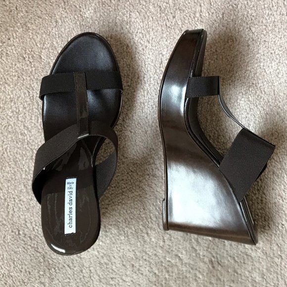 NEW Charles David Dark Brown Wedge Sandals 10M - Picture 2 of 14